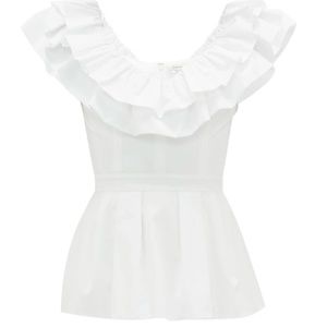 ALEXANDER MCQUEEN Ladies White Ruffle Peplum Blouse, Brand Size 40 (US Size 4-6)